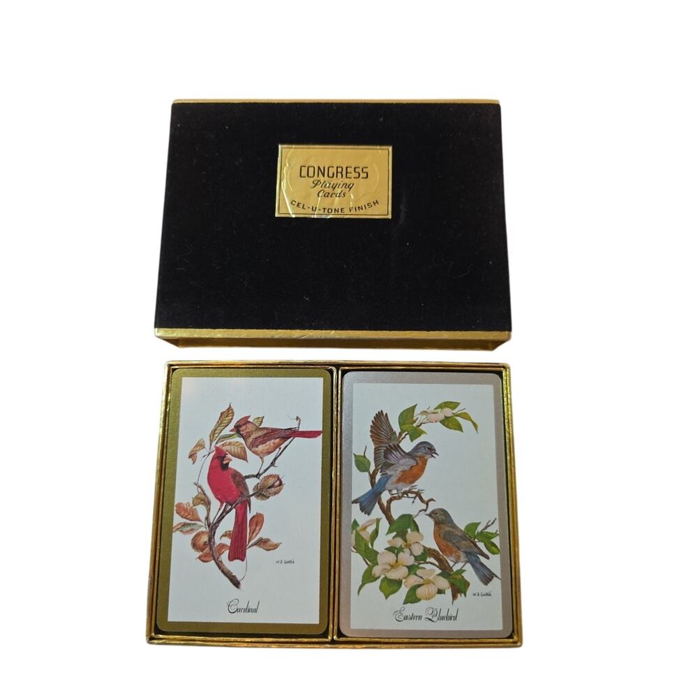 Vintage Congress Cel-U-Tone Playing Cards, Cardinals, Bluebirds 2 decks